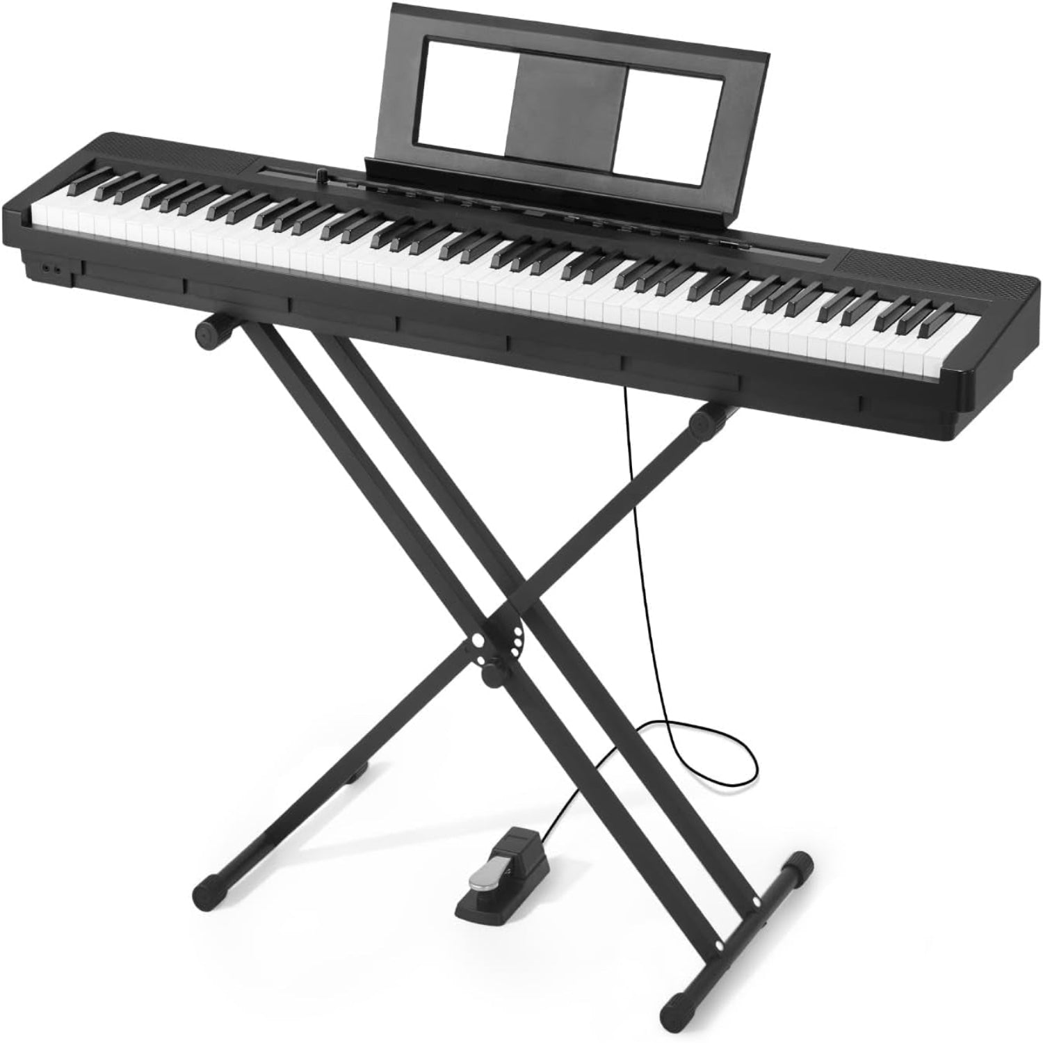 Weighted Digital Piano, 88 Keys Fully Weighted, Electric Piano Dual Keyboard & Speakers with X Stand, Sustain Pedal, Recording Function, 280 Tones, Wireless Connection, for Beginners, Black