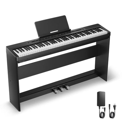 S-200 Beginner Keyboard Piano - 88 Key Full-Size Weighted Digital Piano, Portable Electric Piano with Sustain Pedal, Power Supply, Dual Headphone Jack, USB-MIDI, and MP3 Player,Black