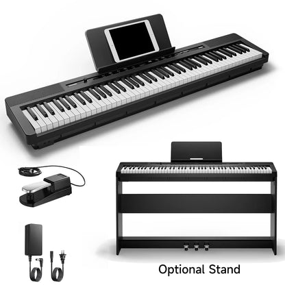S-200 Beginner Keyboard Piano - 88 Key Full-Size Weighted Digital Piano, Portable Electric Piano with Sustain Pedal, Power Supply, Dual Headphone Jack, USB-MIDI, and MP3 Player,Black