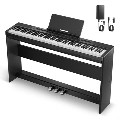 S-200 Beginner Keyboard Piano - 88 Key Full-Size Weighted Digital Piano, Portable Electric Piano with Sustain Pedal, Power Supply, Dual Headphone Jack, USB-MIDI, and MP3 Player,Black