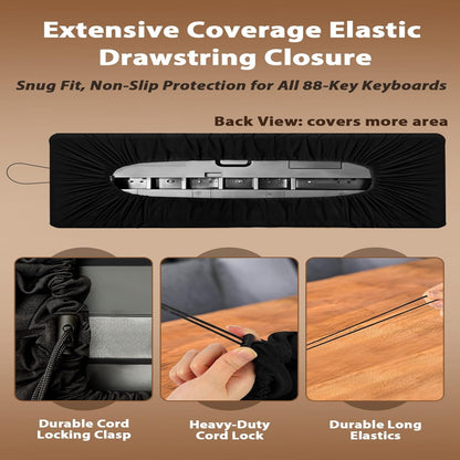 88 Keys Piano Keyboard Dust Cover, Stretchy Protective Keyboard Cover with Elastic Cord Locking Clasp, Universal Fit for All 88 Keys Digital Electronic Pianos, Must Have Piano Accessories