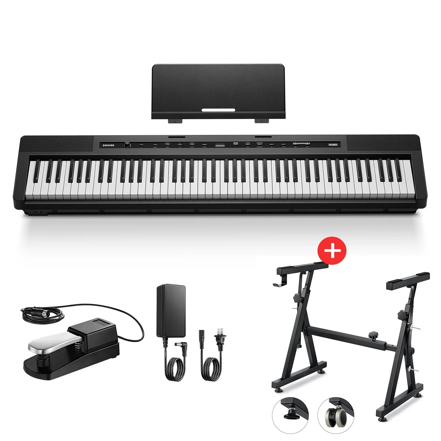 S-200 Beginner Keyboard Piano - 88 Key Full-Size Weighted Digital Piano, Portable Electric Piano with Sustain Pedal, Power Supply, Dual Headphone Jack, USB-MIDI, and MP3 Player,Black