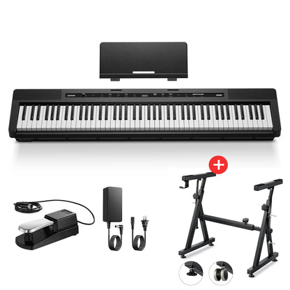 S-200 Beginner Keyboard Piano - 88 Key Full-Size Weighted Digital Piano, Portable Electric Piano with Sustain Pedal, Power Supply, Dual Headphone Jack, USB-MIDI, and MP3 Player,Black