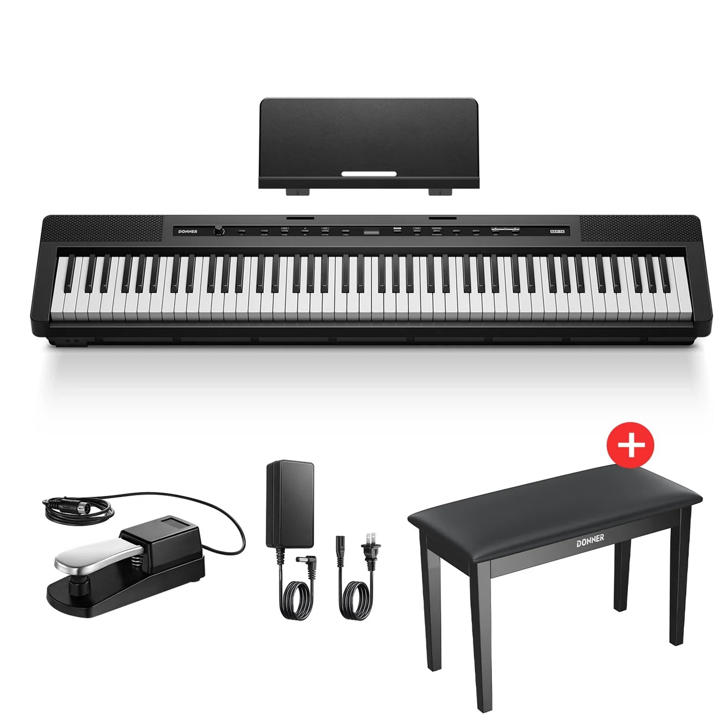 S-200 Beginner Keyboard Piano - 88 Key Full-Size Weighted Digital Piano, Portable Electric Piano with Sustain Pedal, Power Supply, Dual Headphone Jack, USB-MIDI, and MP3 Player,Black