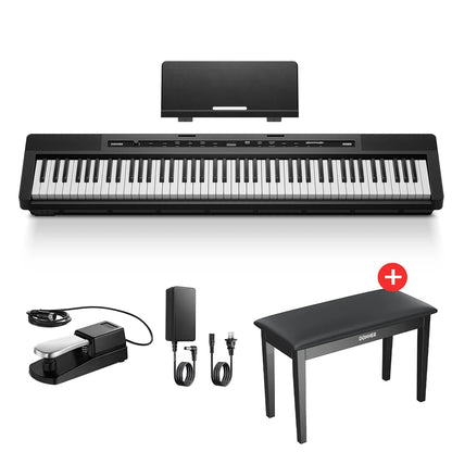 S-200 Beginner Keyboard Piano - 88 Key Full-Size Weighted Digital Piano, Portable Electric Piano with Sustain Pedal, Power Supply, Dual Headphone Jack, USB-MIDI, and MP3 Player,Black