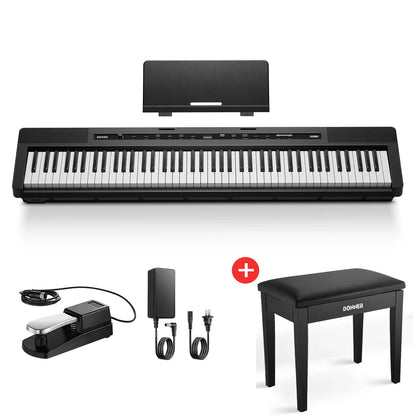 S-200 Beginner Keyboard Piano - 88 Key Full-Size Weighted Digital Piano, Portable Electric Piano with Sustain Pedal, Power Supply, Dual Headphone Jack, USB-MIDI, and MP3 Player,Black