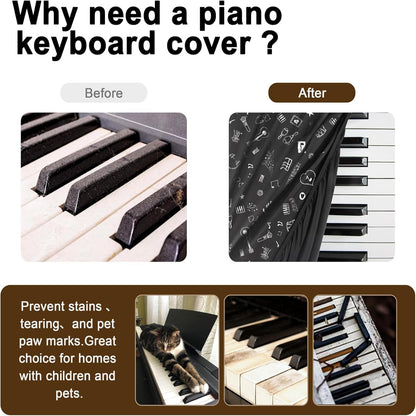 Piano Keyboard Dust Cover - Dirt Proof Stretchy Digital Piano Cover with Music Stand Opening(61Keys，Music Symbols)