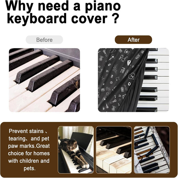 Piano Keyboard Dust Cover - Dirt Proof Stretchy Digital Piano Cover with Music Stand Opening(61Keys，Music Symbols)