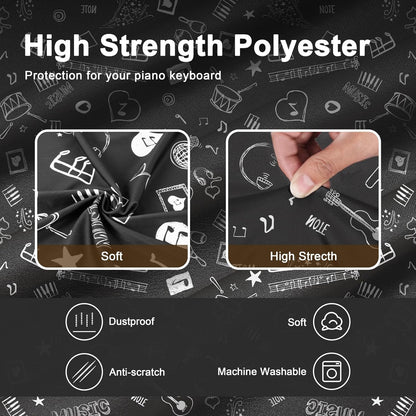 Piano Keyboard Dust Cover - Dirt Proof Stretchy Digital Piano Cover with Music Stand Opening(61Keys，Music Symbols)
