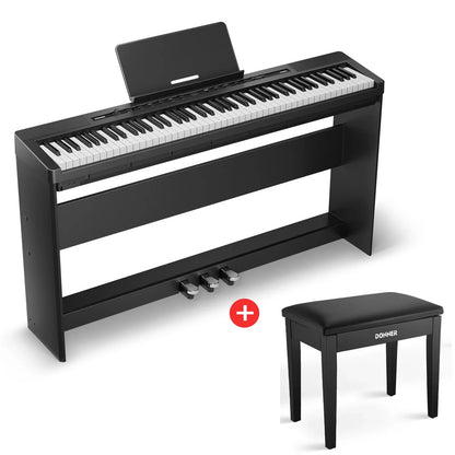 S-200 Beginner Keyboard Piano - 88 Key Full-Size Weighted Digital Piano, Portable Electric Piano with Sustain Pedal, Power Supply, Dual Headphone Jack, USB-MIDI, and MP3 Player,Black