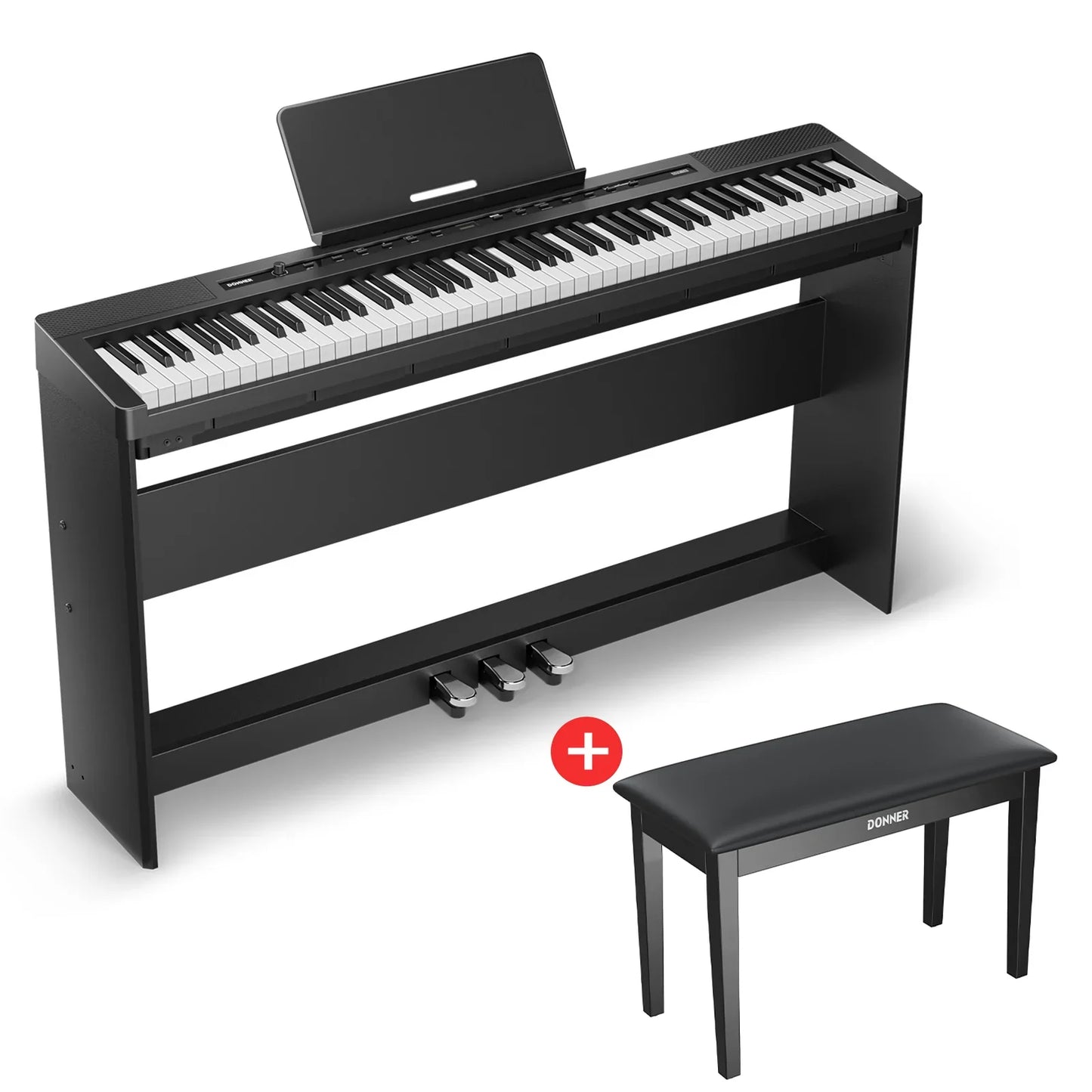 S-200 Beginner Keyboard Piano - 88 Key Full-Size Weighted Digital Piano, Portable Electric Piano with Sustain Pedal, Power Supply, Dual Headphone Jack, USB-MIDI, and MP3 Player,Black