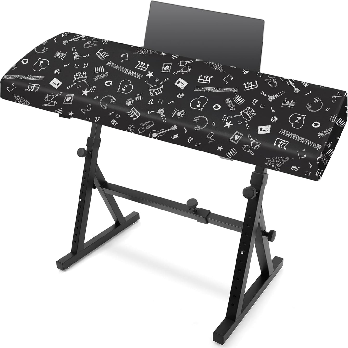 Piano Keyboard Dust Cover - Dirt Proof Stretchy Digital Piano Cover with Music Stand Opening(61Keys，Music Symbols)