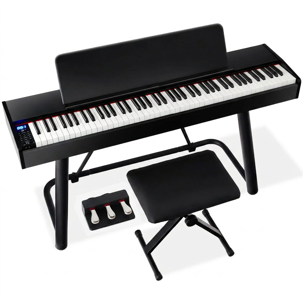 88-Key Weighted Full Size Digital Piano Set W/ U-Stand, 3 Sustain Pedal Unit, Stool, Cover — Studio Shot