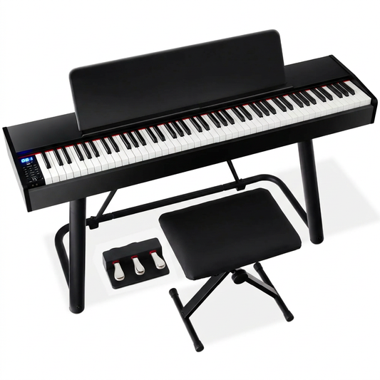 88-Key Weighted Full Size Digital Piano Set W/ U-Stand, 3 Sustain Pedal Unit, Stool, Cover — Studio Shot