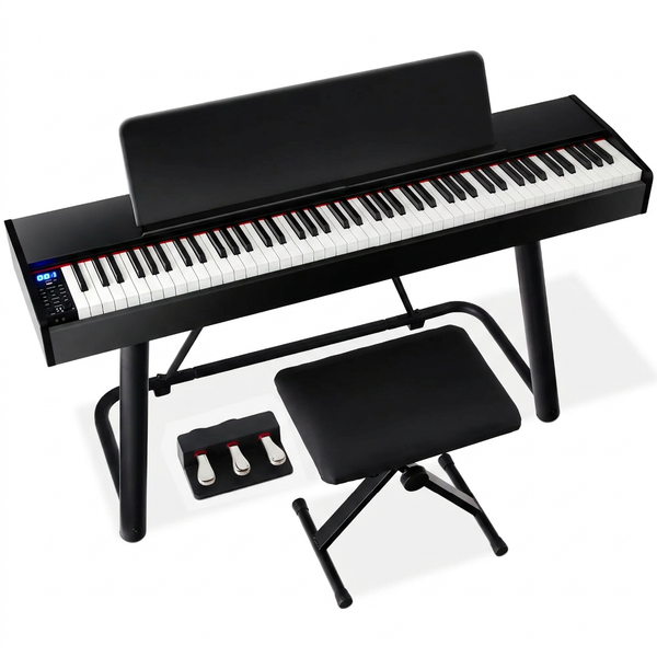 88-Key Weighted Full Size Digital Piano Set W/ U-Stand, 3 Sustain Pedal Unit, Stool, Cover — Studio Shot