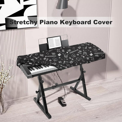 Piano Keyboard Dust Cover - Dirt Proof Stretchy Digital Piano Cover with Music Stand Opening(61Keys，Music Symbols)