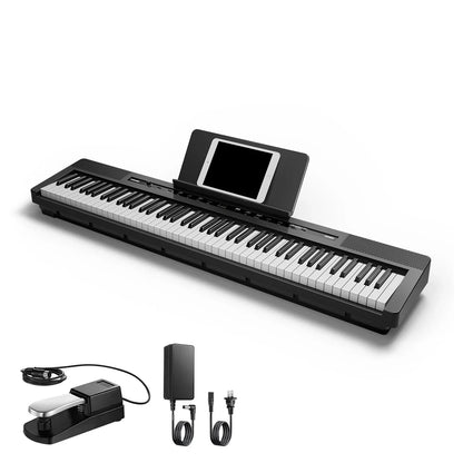 S-200 Beginner Keyboard Piano - 88 Key Full-Size Weighted Digital Piano, Portable Electric Piano with Sustain Pedal, Power Supply, Dual Headphone Jack, USB-MIDI, and MP3 Player,Black