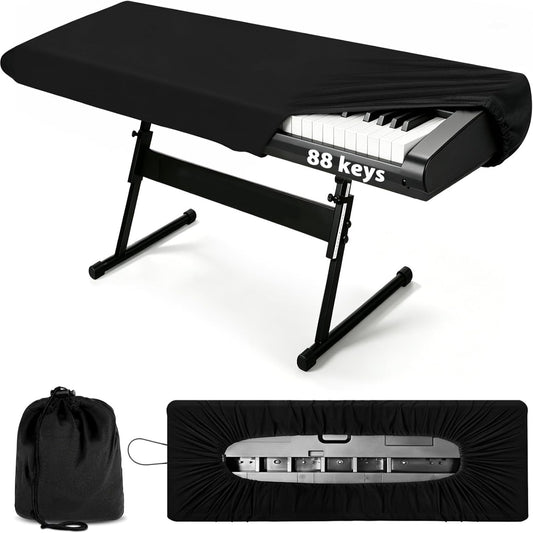 88 Keys Piano Keyboard Dust Cover, Stretchy Protective Keyboard Cover with Elastic Cord Locking Clasp, Universal Fit for All 88 Keys Digital Electronic Pianos, Must Have Piano Accessories