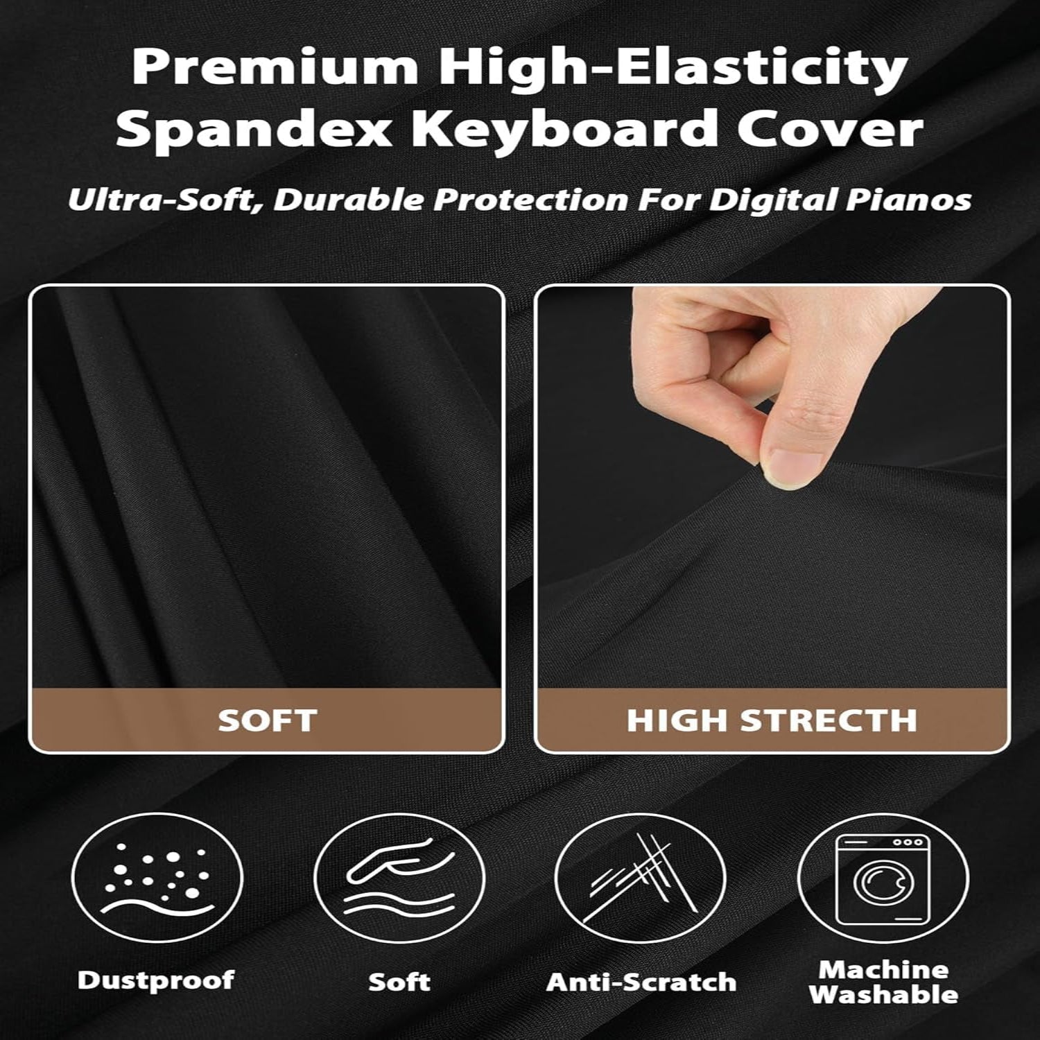 88 Keys Piano Keyboard Dust Cover, Stretchy Protective Keyboard Cover with Elastic Cord Locking Clasp, Universal Fit for All 88 Keys Digital Electronic Pianos, Must Have Piano Accessories