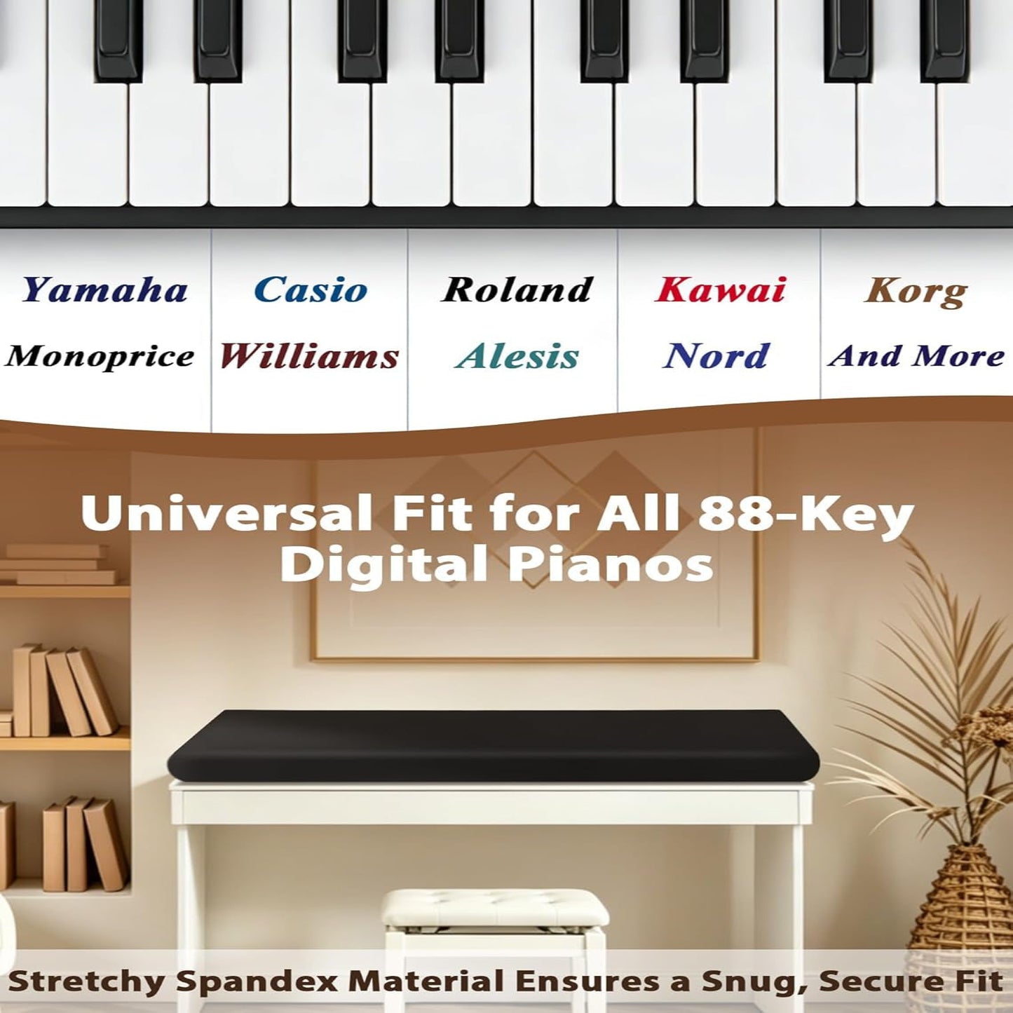 88 Keys Piano Keyboard Dust Cover, Stretchy Protective Keyboard Cover with Elastic Cord Locking Clasp, Universal Fit for All 88 Keys Digital Electronic Pianos, Must Have Piano Accessories